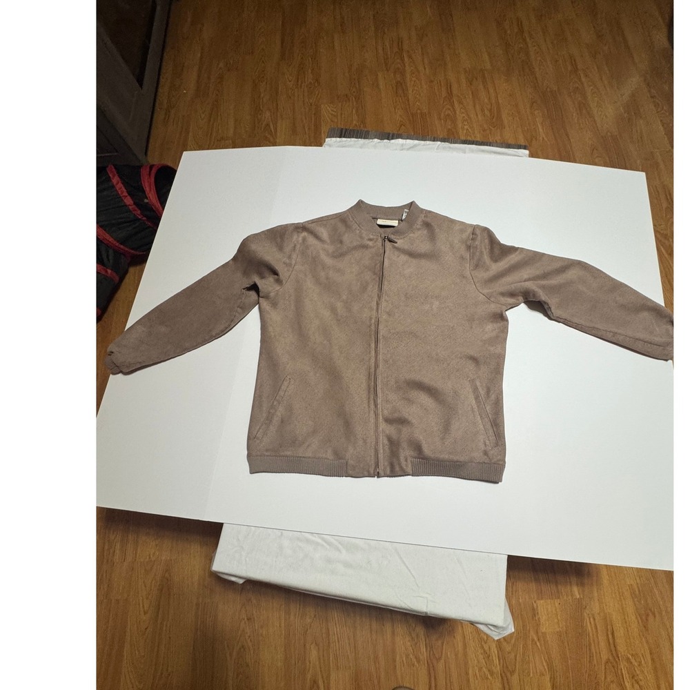 Appleseeds Womens Medium Taupe Brown Ribbed Zip Up Bomber Jacket Mock Neck